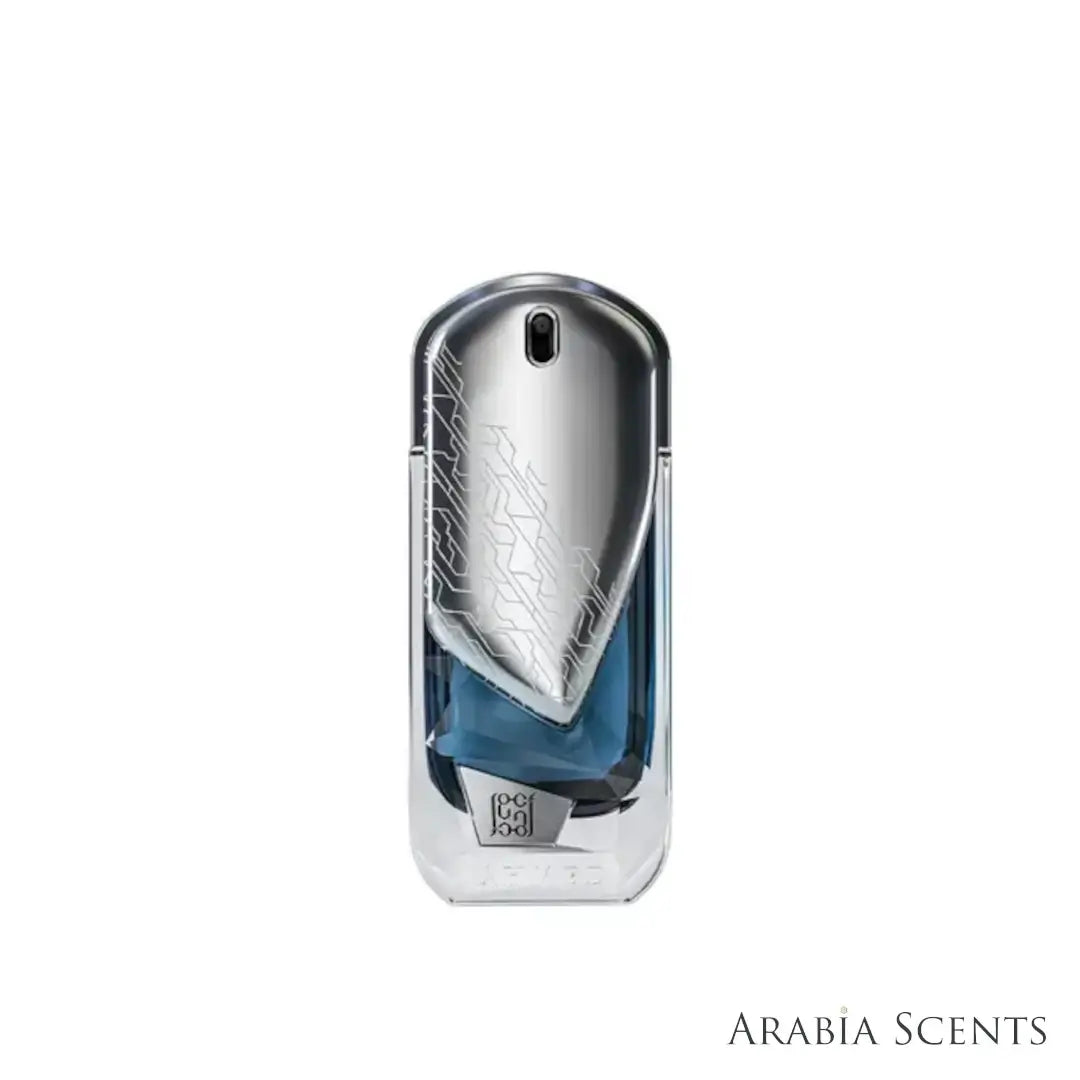 'The Beyond 2050' perfume bottle on a white background with 'Ahmed Al Maghribi' branding featured by 'Arabiascents'