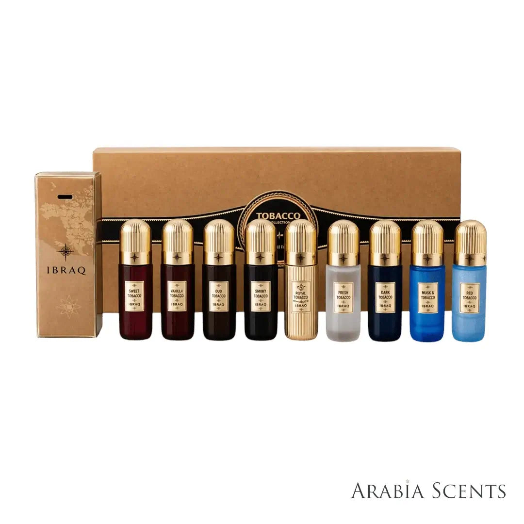 'Tobacco Collection' set on a white background with 'IBRAQ' branding featured by 'Arabiascents' 