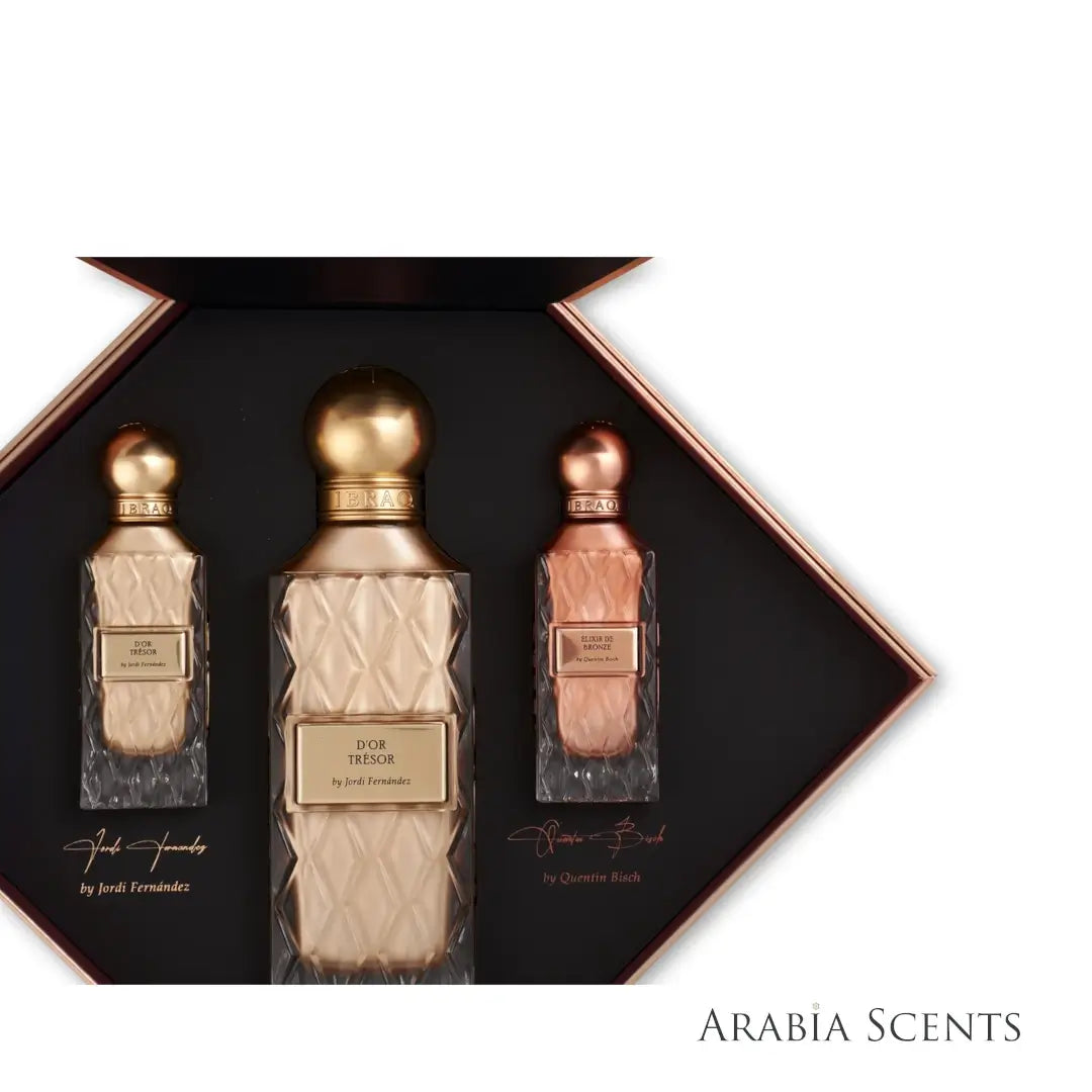 Dor Tresor Perfume by IBRAQ in elegant box on a white background featured on 'ArabiaScents'