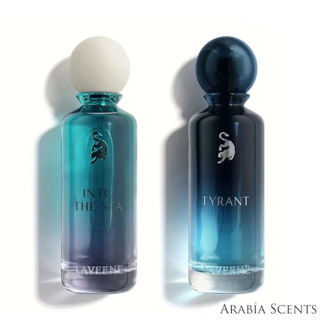 'Tyrant & Into The Sea' set on a white background with 'Laverne' branding featured by 'Arabiascents'