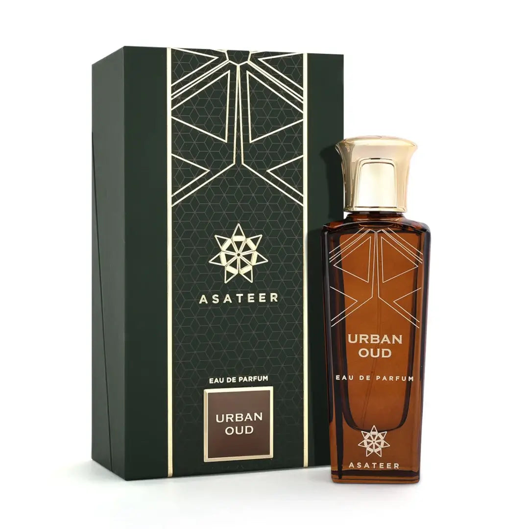Asateer Urban Oud perfume bottle and packaging on a white background