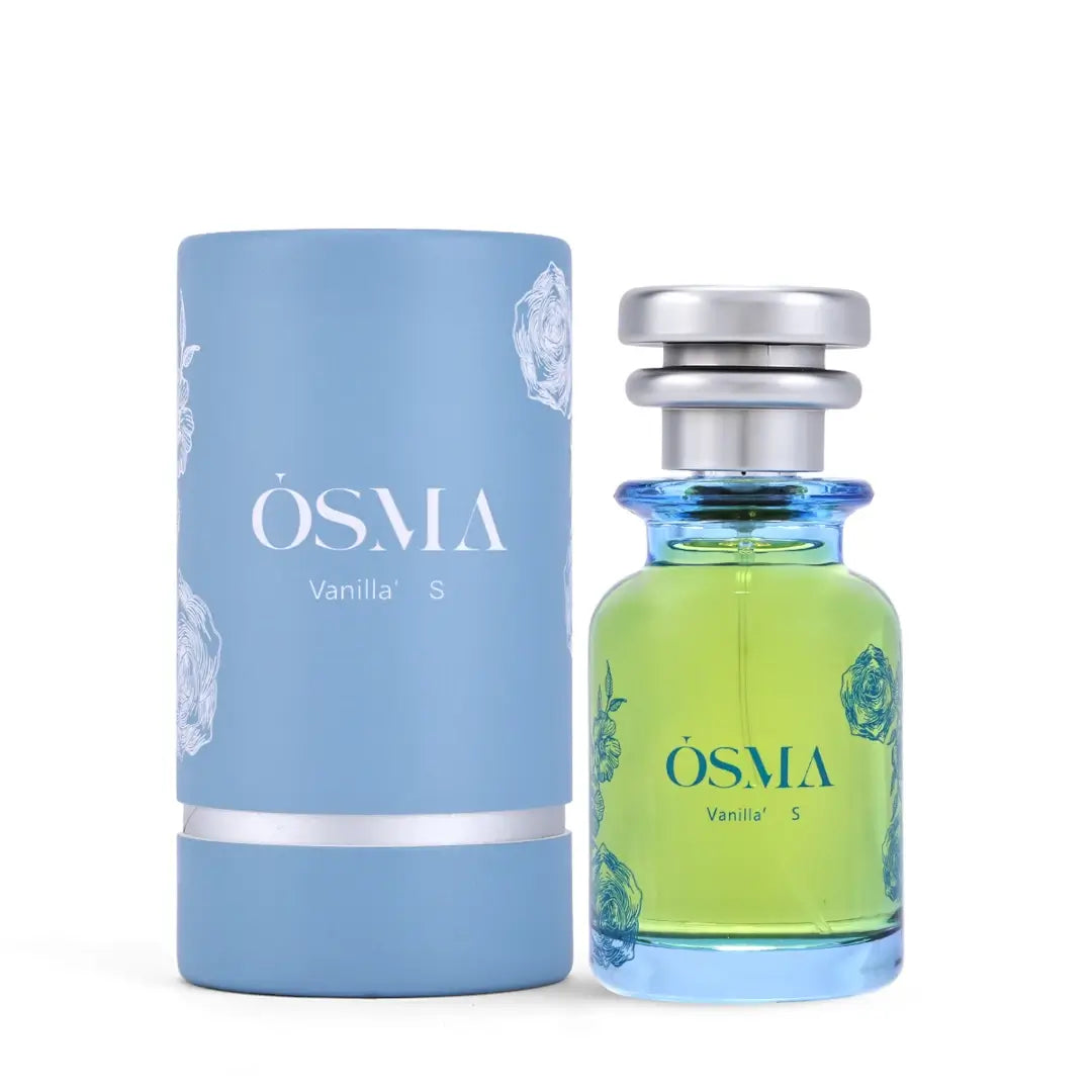 'Vanilla S' perfume bottle with packaging on a white background with 'Osma' branding