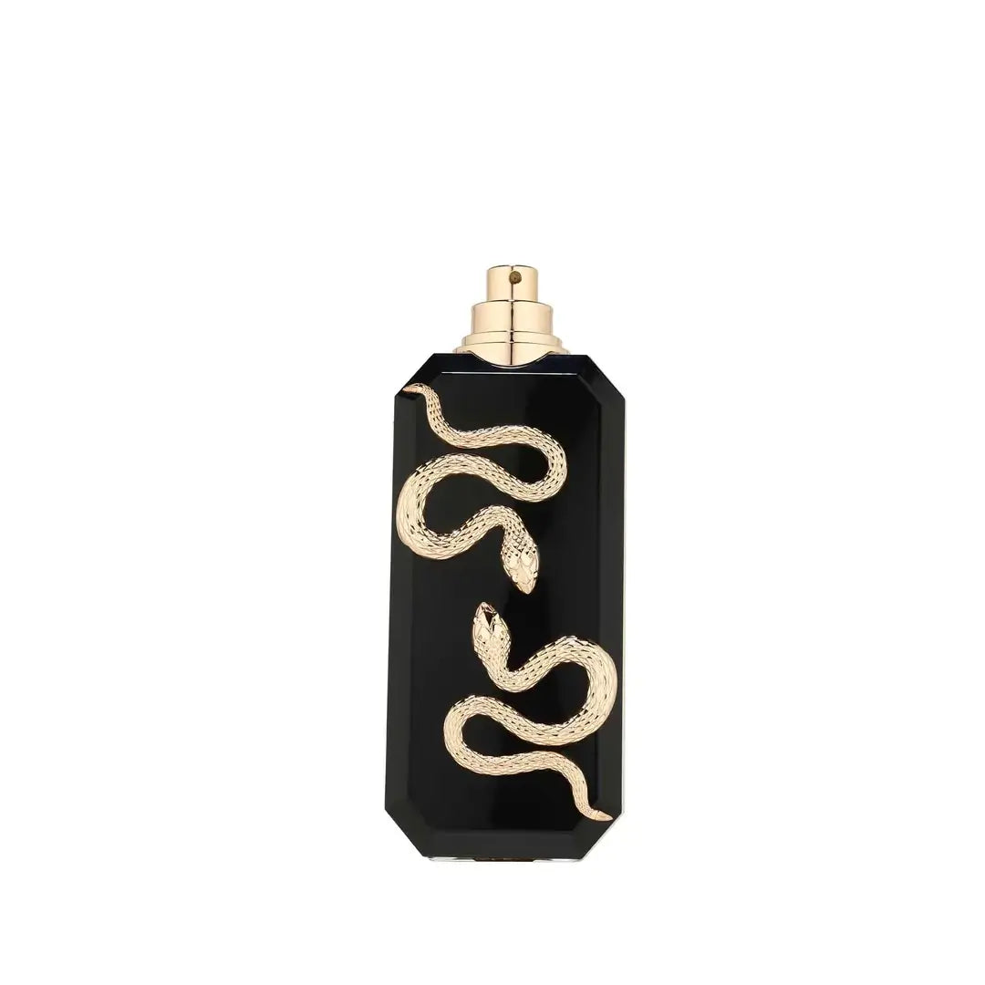 Veneno Black perfume bottle with gold snake design on a white background by French Avenue