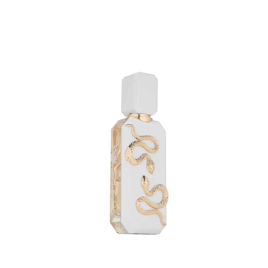 Veneno Bianco Perfume bottle with gold snake design on a white background by French Avenue