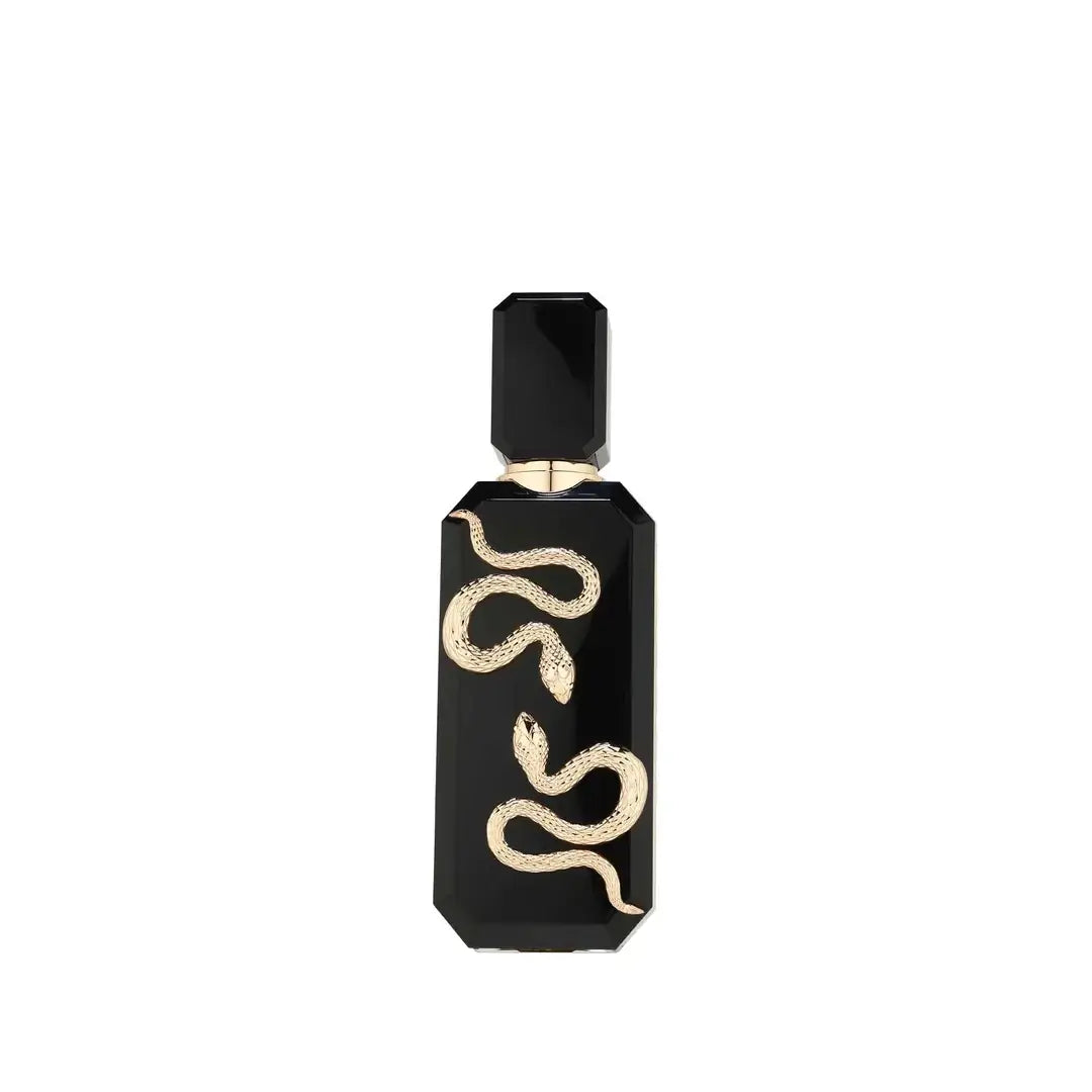 Veneno Black perfume bottle with gold snake design on a white background by French Avenue