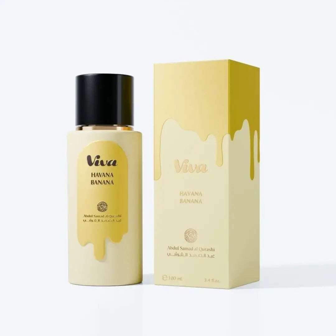 'Viva Havana Banana' perfume bottle & packaging in a white background with 'ASQ' branding