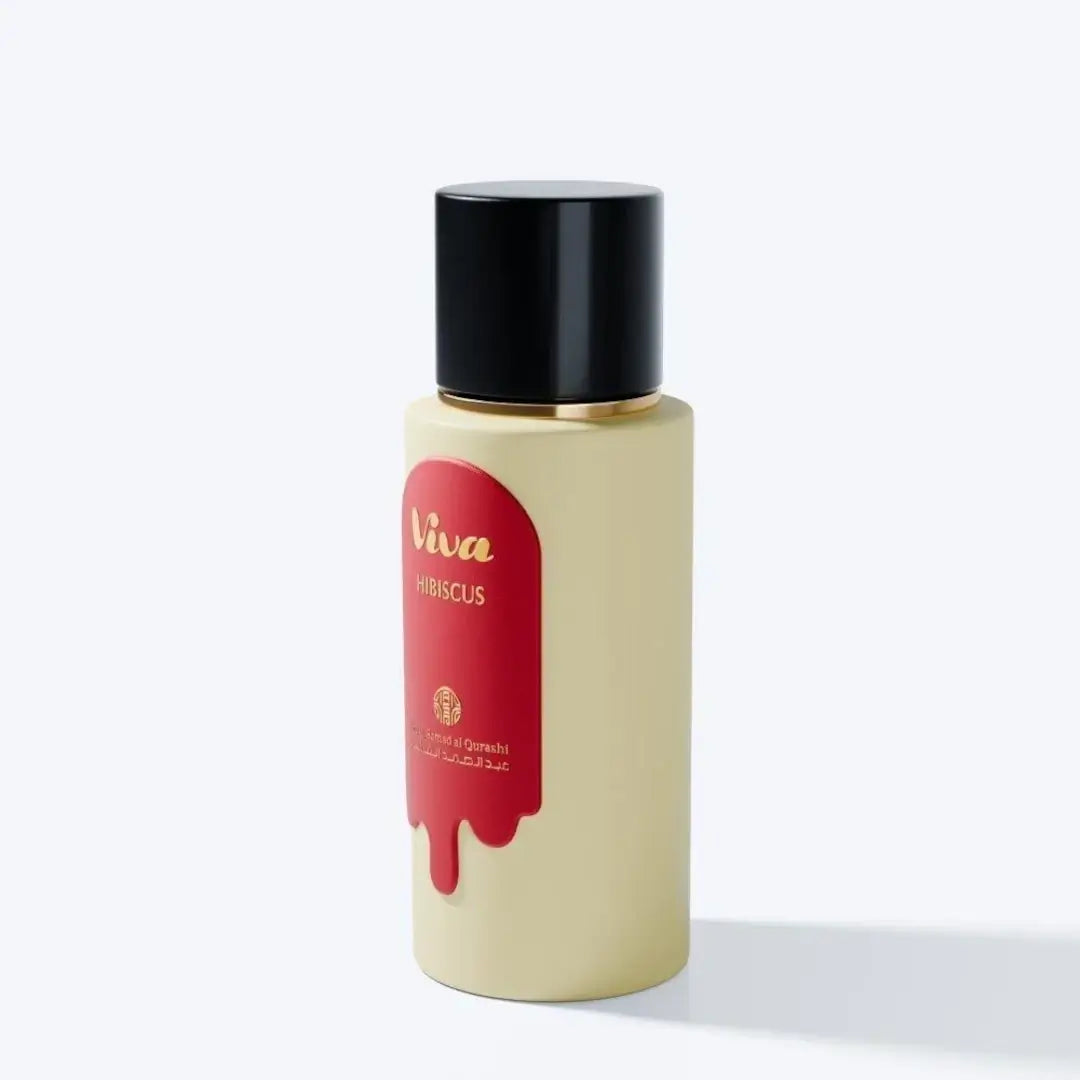 'Viva Hibiscus' perfume bottle in a white background with 'ASQ' branding