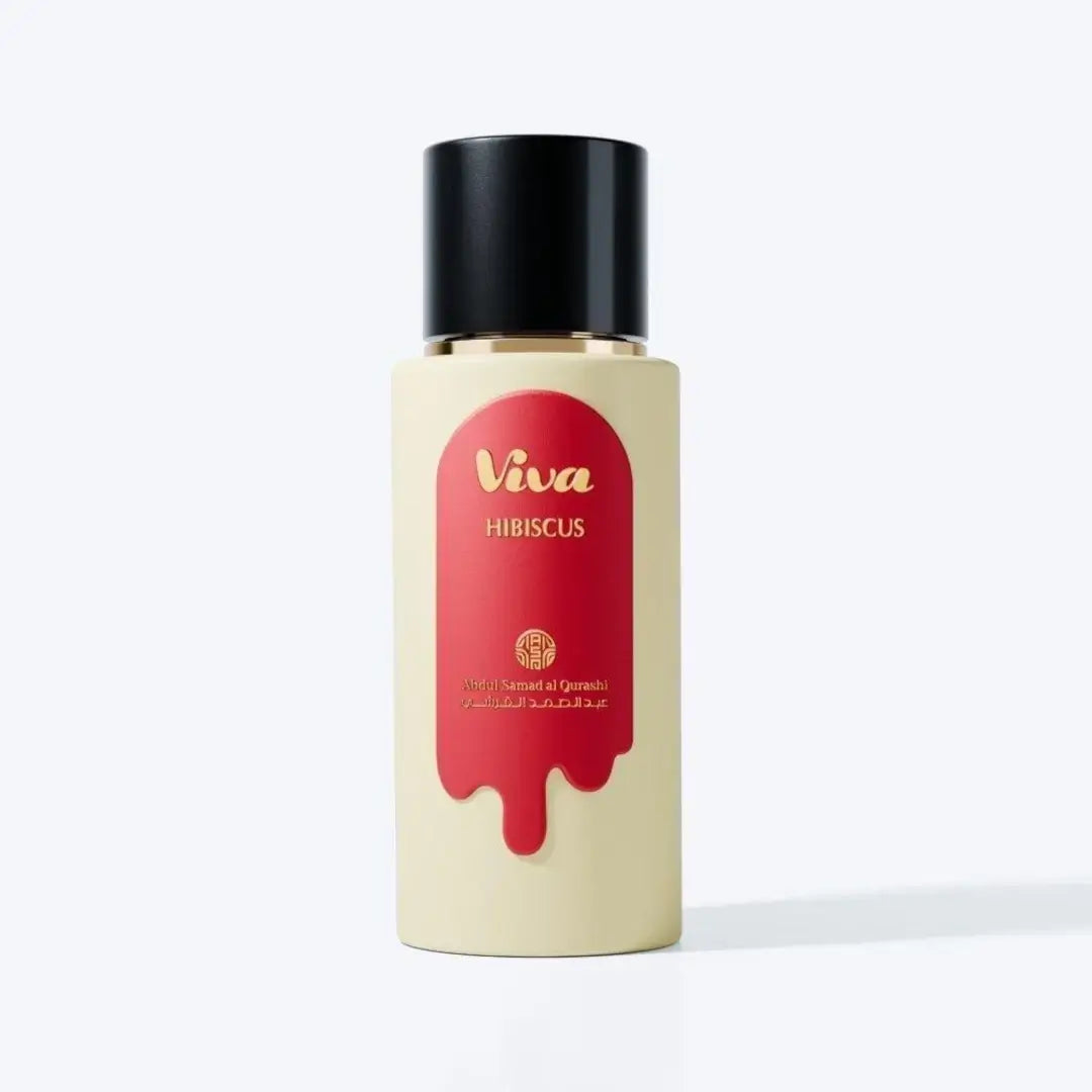 'Viva Hibiscus' perfume bottle in a white background with 'ASQ' branding