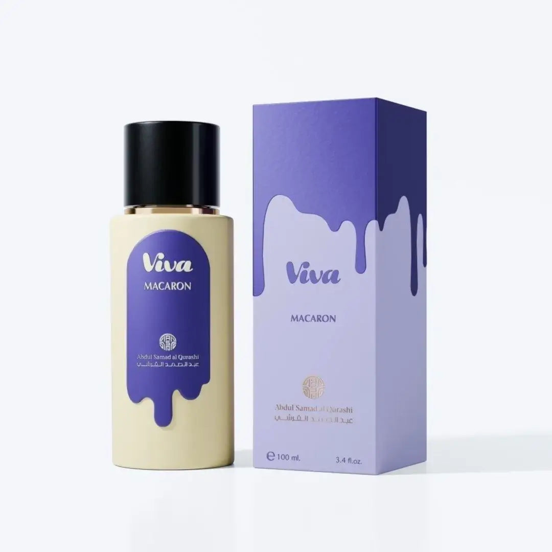 'Viva Macaron' perfume bottle & packaging in a white background with 'ASQ' branding