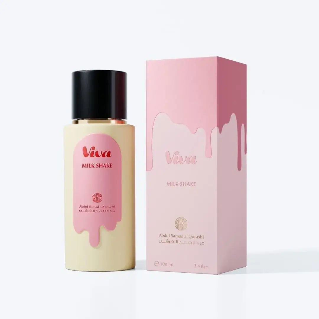 'Viva Milk Shake' perfume bottle & packaging in a white background with 'ASQ' branding