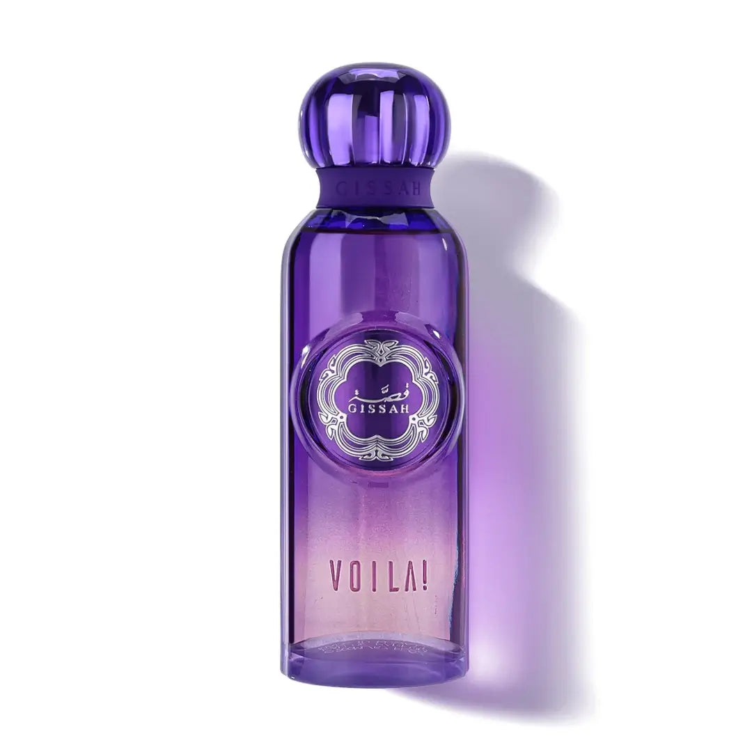 'Voila' perfume bottle on a white background with 'Gissah' branding