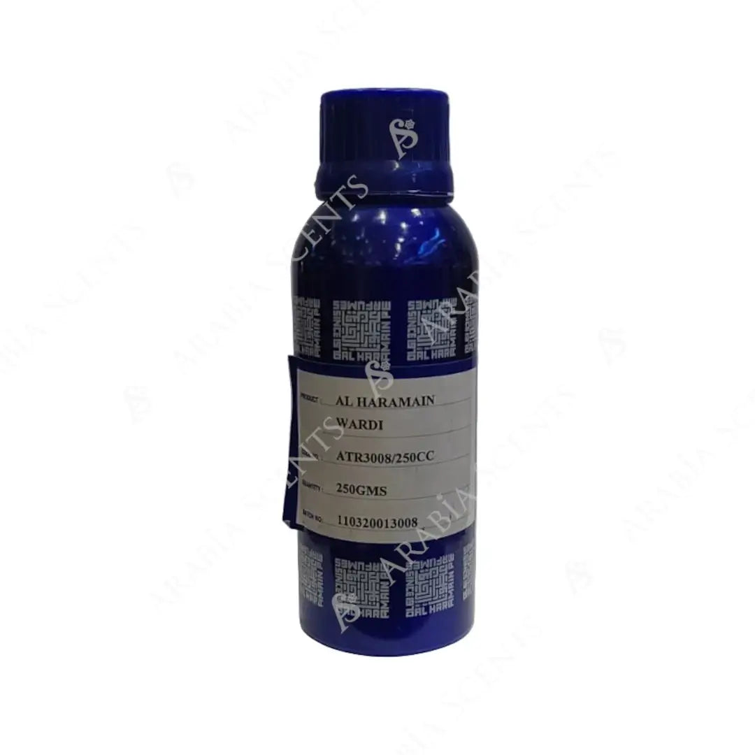 'Wardi' perfume oil Blue bottle with 'Al Haramain' branding on a white background