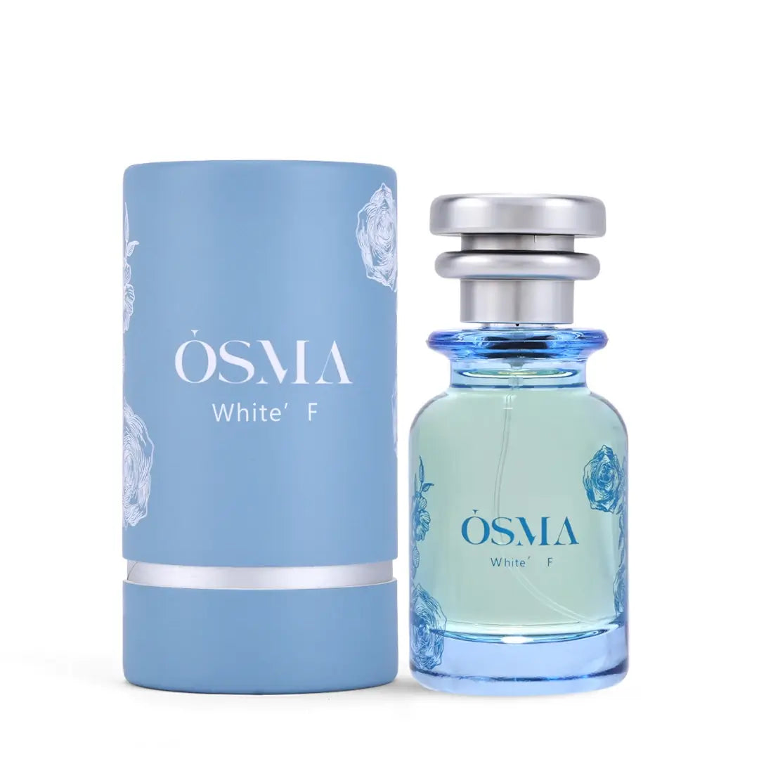 'white F' perfume bottle & packaging on a white background with 'Osma' branding