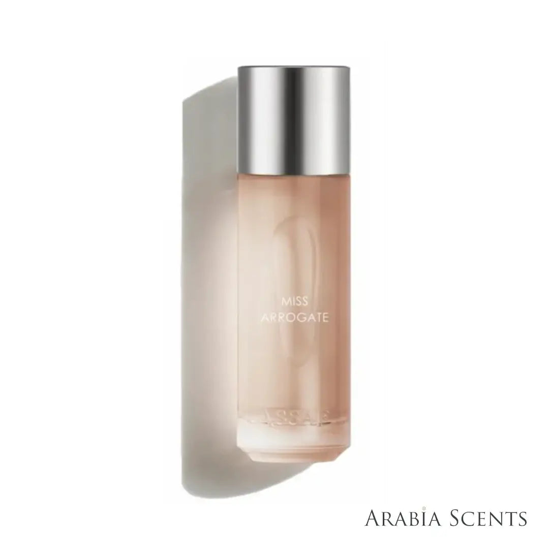 'Miss Arrogate' perfume bottle  on a white background with 'Assaf' branding featured by 'Arabiascents'