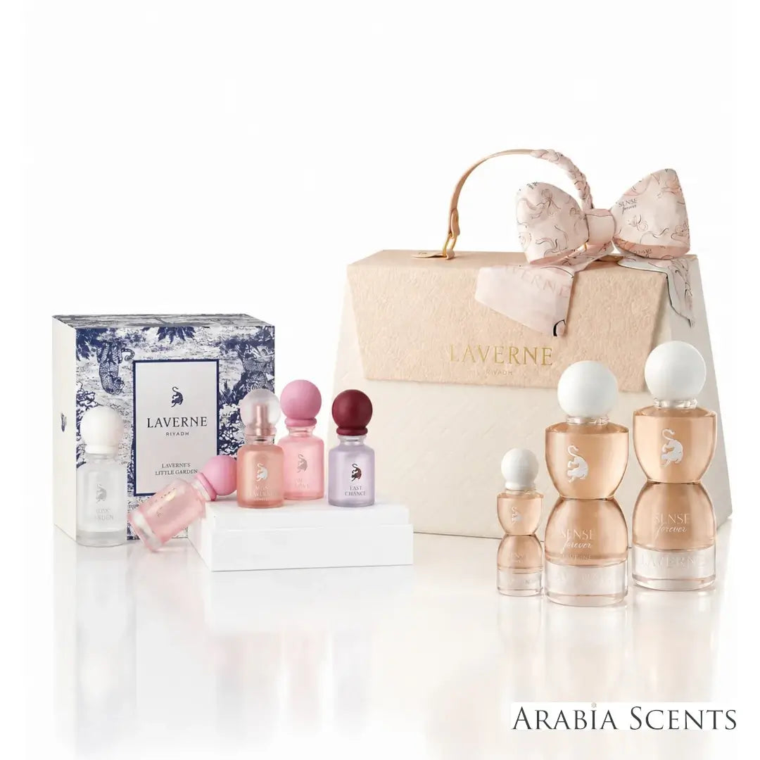'Women's Set' set on a white background with 'Laverne' branding featured by 'Arabiascents' 