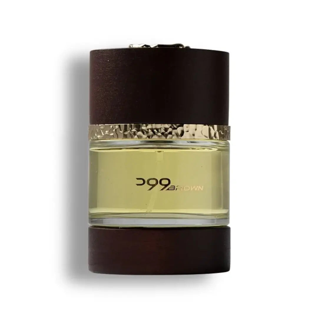 'Wood Brown' Perfume bottle with dark brown cap and base on a white background branded Al Majed Oud